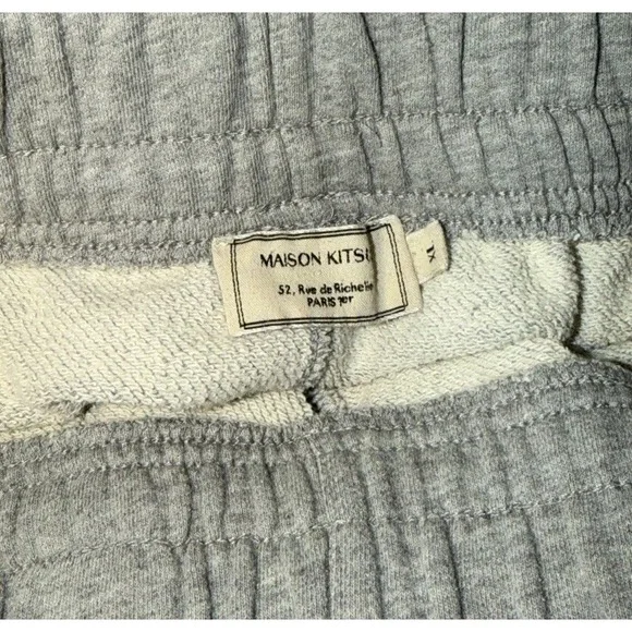 Maison Kitsune Sweatpants Mens L/XL Gray Joggers Tricolor Fox Logo Drawstring